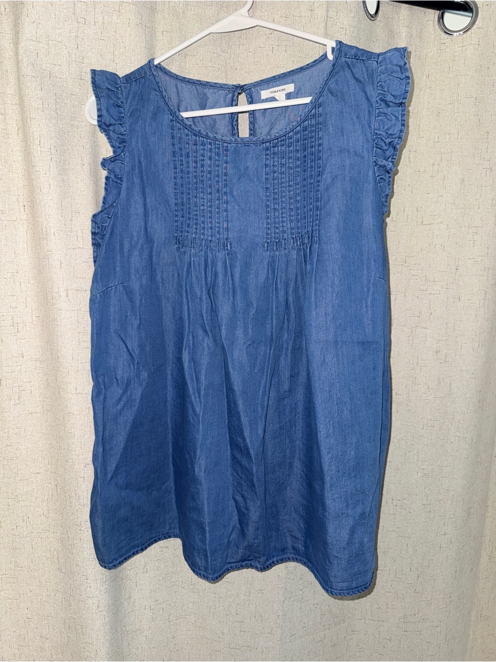 Maurices Blue Chambray Ruffle-Sleeve Tunic Top